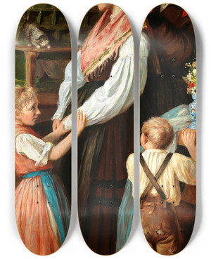 Triptych art skateboard deck of Ivan Grohar Before The Wedding Pred Poroko by Ivan Grohar (1867-1911)