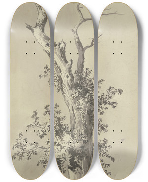 Triptych art skateboard deck of Jeanjacques De Boissieu Tree With Leafless Treetop by Jean-Jacques de Boissieu (1736-1810)