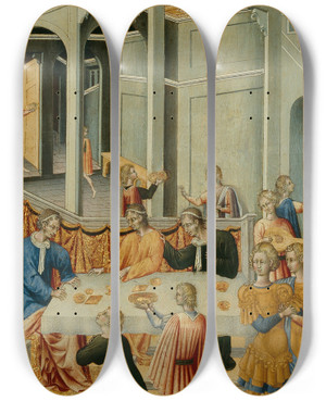 Triptych art skateboard deck of Giovanni Di Paolo Salome Asking Herod For The Head Of Saint John The Baptist by Giovanni Paolo Spadino (1403-1482)