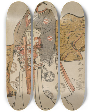 Triptych art skateboard deck of Katsukawa Shunsh Ichikawa Monnosuke Ii As A Temple Page by Katsukawa Shunsho (1726-1792)