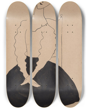 Triptych art skateboard deck of William James Glackens Portrait Of Janet Braguin In The Style Of Amedeomodigliani by William James Glackens (1870-1938)