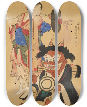 Triptych art skateboard deck of Shiichi Tajima Masterpieces Selected From The Ukiyoye School Pl35 by Shiichi Tajima (1869-1920)