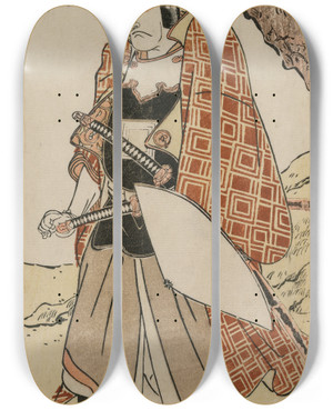 Triptych art skateboard deck of Katsukawa Shunk Ichikawa Danjuro V As A Travelling Warrior by Katsukawa Shunko (1743-1812)