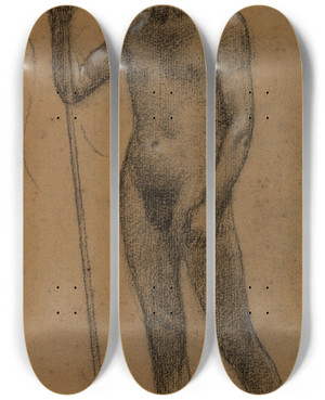 Triptych art skateboard deck of Pierre Puvis De Chavannes Homme Nu De Face Tenant Un Bton by Pierre Puvis De Chavannes (1824-1898)