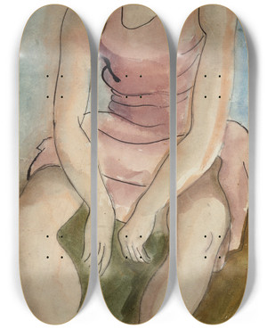 Triptych art skateboard deck of Bernard Meninsky Ballerina by Bernard Meninsky (1891-1950)