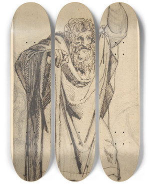 Triptych art skateboard deck of Henry Fuseli Study For The Prophet Jeremiah by Henry Fuseli (1741-1825)