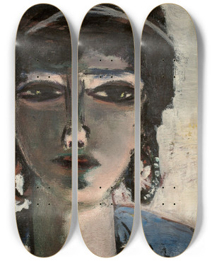 Triptych art skateboard deck of Max Beckmann Weiblicher Kopf In Blau Und Grau Die Gypterin by Max Beckmann (1884-1950)