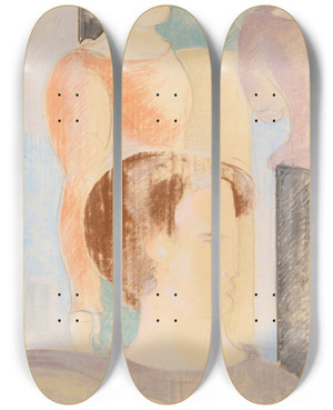 Triptych art skateboard deck of Oskar Schlemmer Gestaffelte Gruppe by Oskar Schlemmer (1888-1943)