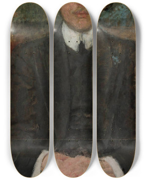 Triptych art skateboard deck of Olga Boznanska Portrait Of A Young Man In Black by Olga Boznanska (1865-1940)
