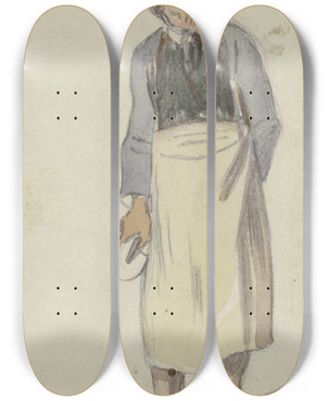 Triptych art skateboard deck of Hugo Kauffmann Man With Apron by Hugo Kauffmann (1844-1915)