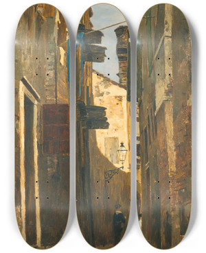 Triptych art skateboard deck of Tina Blau A Lane In Italy by Tina Blau (1845-1916)