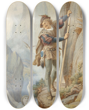 Triptych art skateboard deck of Leopold Bode Illustration Zu Schillers Berglied Linker Teil by Leopold Bode (1831-1906)