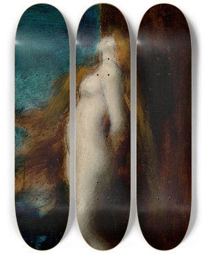 Triptych art skateboard deck of Jeanjacques Henner Nue Avec Cheveux Longs by Jean-Jacques Henner (1829-1905)