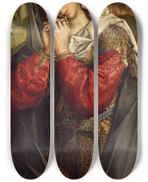Triptych art skateboard deck of Colijn De Coter The Mourning Mary Magdalene by Colijn De Coter (1446-1538) Triptych art skateboard deck of Colijn De Coter The Mourning Mary Magdalene by Colijn De Coter (1446-1538)