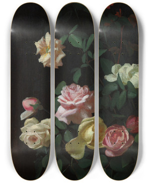 Triptych art skateboard deck of George Cochran Lambdin Roses_4 by George Cochran Lambdin (1830-1896)