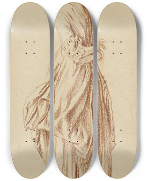 Triptych art skateboard deck of Daniel Nikolaus Chodowiecki A Standing Lady In A Day Dress by Daniel Nikolaus Chodowiecki (1726-1801)