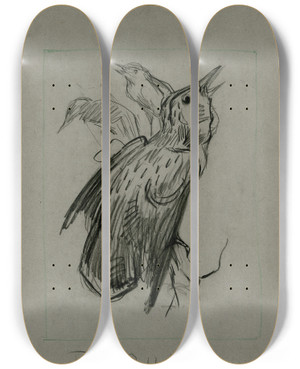 Triptych art skateboard deck of Theo Van Hoytema Spreeuw Februari by Theo Van Hoytema (1863-1917)