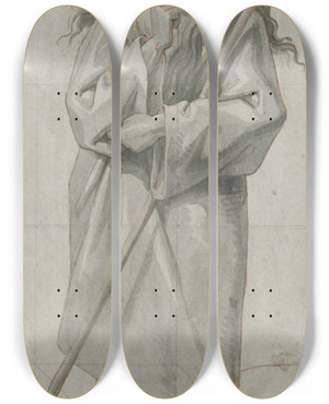 Triptych art skateboard deck of David Humbert De Superville Abraham Met Staf De Blik Omhoog Gericht by David Humbert De Superville (1770-1849)