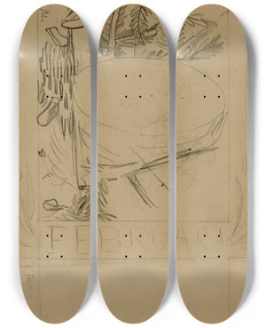 Triptych art skateboard deck of Theo Van Hoytema Ontwerp Februari by Theo Van Hoytema (1863-1917)