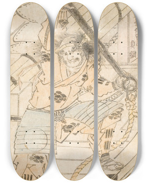Triptych art skateboard deck of Katsushika Hokusai Shinozuka Iganokami Sadatsuna Holding A Ships Anchor by Katsushika Hokusai (1760-1849)