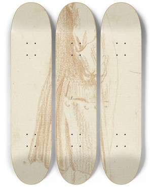 Triptych art skateboard deck of Daniel Nikolaus Chodowiecki Stehender Mann Mit Einem Stock In Der Rechten Im Profil Nach Rechts_1 by Daniel Nikolaus Chodowiecki (1726-1801)