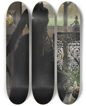 Triptych art skateboard deck of Vittorio Matteo Corcos An Elegant Lady by Vittorio Matteo Corcos (1859-1933)