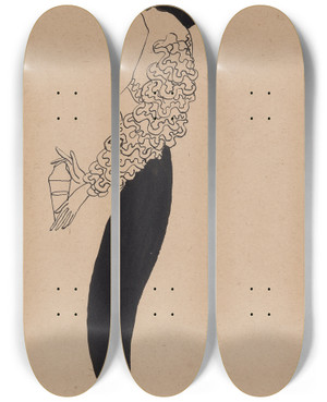 Triptych art skateboard deck of William James Glackens Portrait Of Janet Braguin In The Style Of Aubreybeardsley by William James Glackens (1870-1938)