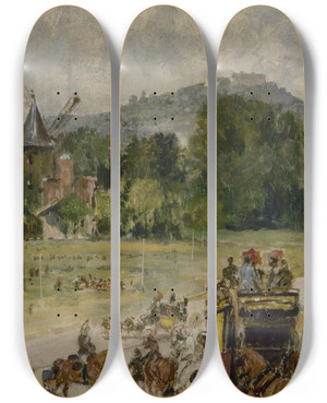 Triptych art skateboard deck of Johnlewis Brown Le Champ De Courses De Longchamp_1 by John Lewis Brown (1829-1890)