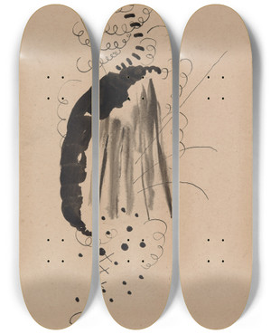 Triptych art skateboard deck of William James Glackens Portrait Of Janet Braguin In The Style Of Paulklee by William James Glackens (1870-1938)