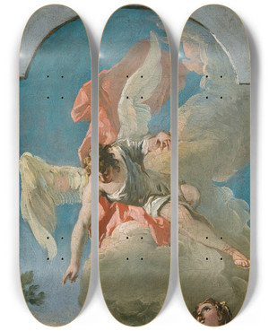 Triptych art skateboard deck of Gaspare Diziani Hagar And The Angel by Gaspare Diziani (1689-1767)