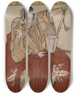 Triptych art skateboard deck of Katsukawa Shunzan Ichikawa Monnosuke Ii As Urabe No Suetake by Katsukawa Shunzan (1782-1798)
