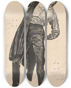 Triptych art skateboard deck of Ferdinand Hodler Student Putting On His Coat by Ferdinand Hodler (1853-1918)