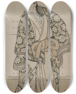 Triptych art skateboard deck of Katsukawa Shunsen Ichikawa Monnosuke Ii As A Lord by Katsukawa Shunsen (1762-1830)