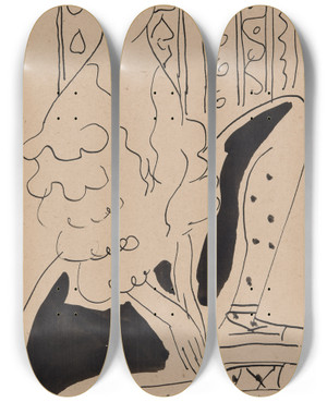 Triptych art skateboard deck of William James Glackens Portrait Of Janet Braguin In The Style Of Henrimatisse by William James Glackens (1870-1938)