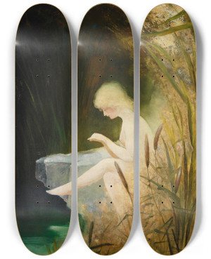 Triptych art skateboard deck of Karl Wilhelm Diefenbach A Girl On The Shore by Karl Wilhelm Diefenbach (1851-1913)