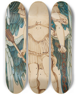 Triptych art skateboard deck of Sir Edward Coley Burnejones The Angels Of The Hierarchy Principates by Sir Edward Coley Burne-Jones (1833-1898)