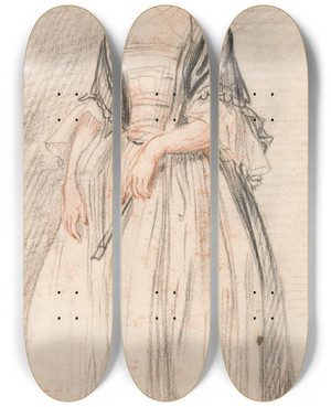 Triptych art skateboard deck of Paul Sandby A Lady With A Fan by Paul Sandby (1731-1809)