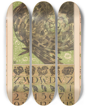 Triptych art skateboard deck of Theo Van Hoytema Kalenderblad Augustus Met Kalkoen by Theo Van Hoytema (1863-1917) Triptych art skateboard deck of Theo Van Hoytema Kalenderblad Augustus Met Kalkoen by Theo Van Hoytema (1863-1917)
