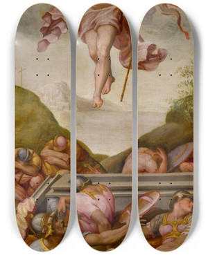 Triptych art skateboard deck of Tommaso Dantonio Manzuoli The Resurrection Of Christ by Tommaso d'Antonio Manzuoli (1532-1571)