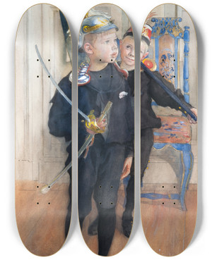 Triptych art skateboard deck of Carl Larsson Ulf And Pontus by Carl Larsson (1853-1919)