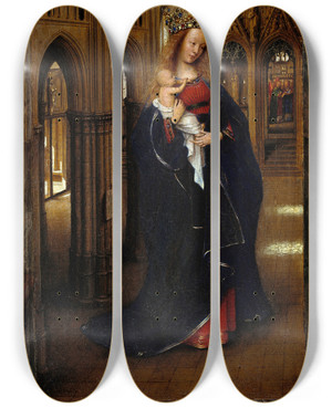 Triptych art skateboard deck of Jan Van Eyck The Madonna In The Church by Jan Van Eyck (1390-1441)