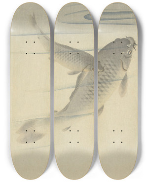 Triptych art skateboard deck of Ohara Koson Karpers by Ohara Koson (1877-1945)