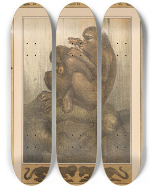 Triptych art skateboard deck of Theo Van Hoytema Kalenderblad November Met Vlooiende Apen by Theo Van Hoytema (1863-1917) Triptych art skateboard deck of Theo Van Hoytema Kalenderblad November Met Vlooiende Apen by Theo Van Hoytema (1863-1917)