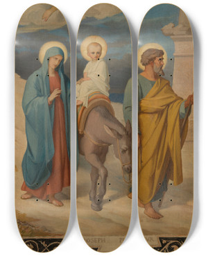 Triptych art skateboard deck of Faivreduffer La Fuite En Egypte by Faivre-Duffer (1818-1897)