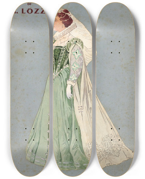 Triptych art skateboard deck of Pipein Gamba Dama Corista_1 by Pipein Gamba (1868-1954)