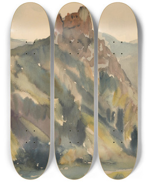 Triptych art skateboard deck of Zolo Palugyay Old Castle by Zolo Palugyay (1898-1935)