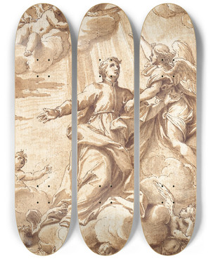 Triptych art skateboard deck of Camillo Rusconi The Glory Of Saint John Francis Regis by Camillo Rusconi (1658-1728)