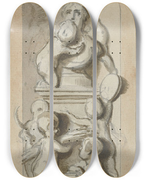 Triptych art skateboard deck of Jurriaan Andriessen Ontwerptekening Voor Een Kamerwand_1 by Jurriaan Andriessen (1742-1819)