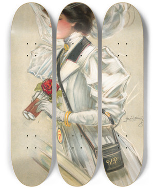 Triptych art skateboard deck of Hamilton King At The Races by Hamilton King (1871-1941)