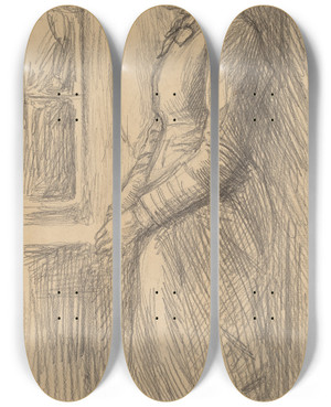 Triptych art skateboard deck of Edwin Austin Abbey Solitude Miss Vesta Rollinstall by Edwin Austin Abbey (1852-1911)